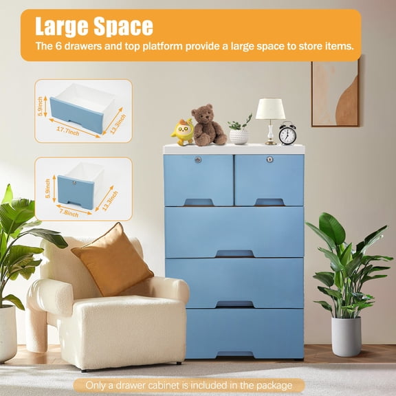 DIY Modular Drawer Storage Cabinet - 6-Drawer Rolling Organizer with Flexible Layers, Locking Drawers & 40kg Capacity, Easy to Assemble