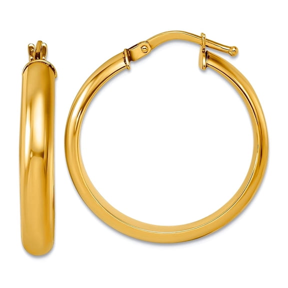 4.20mm 14k Solid Yellow Gold Small Polished Hoop Earrings 26x24.7mm Wide 3.8mm Thick Hoop Earring for Women