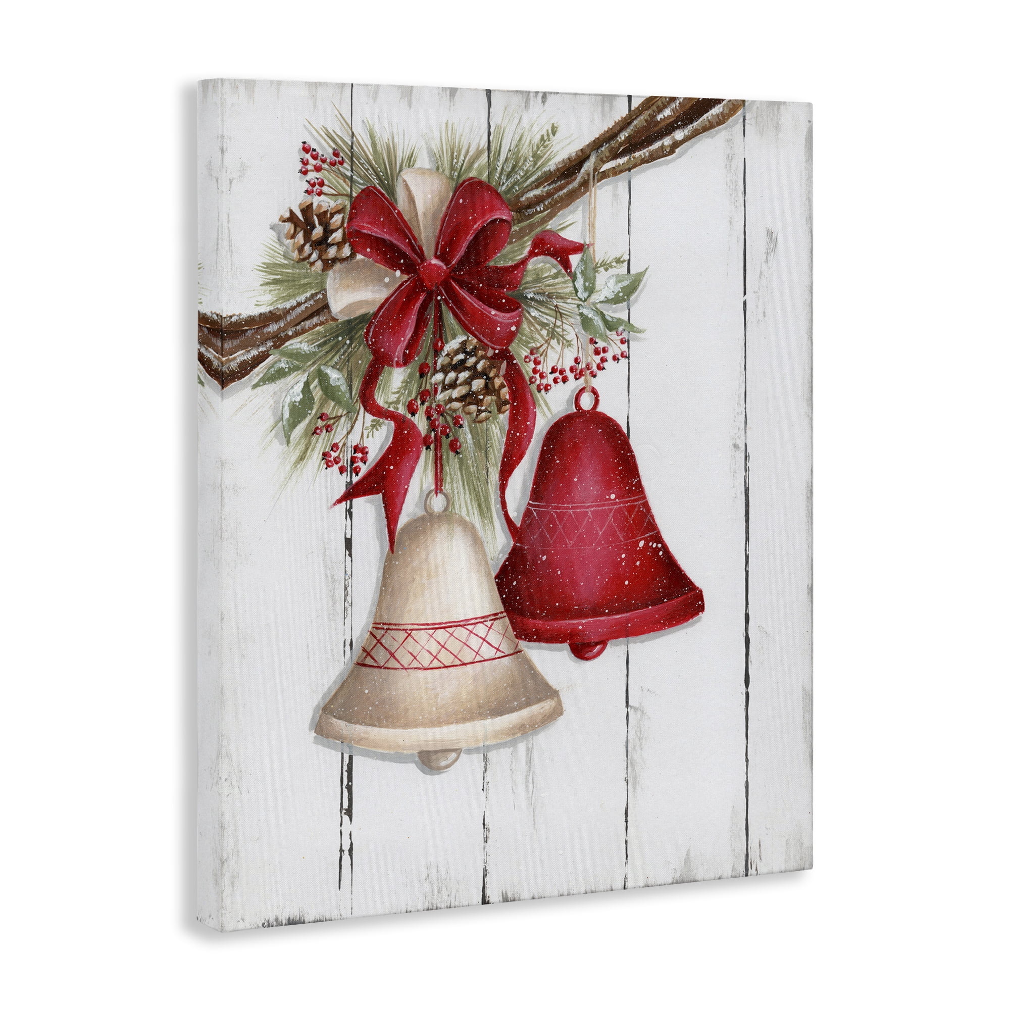 Stupell Industries Rustic Winter Bells Holiday Painting Gallery Wrapped Canvas Art Print Wall Art, 24 x 30