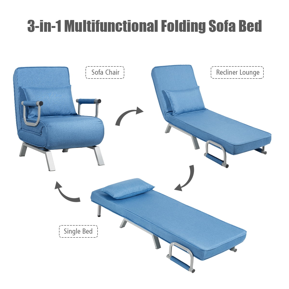 Gymax 5 Sofa Chair Position Convertible Folding Sleeper Bed w/ Pillow Blue