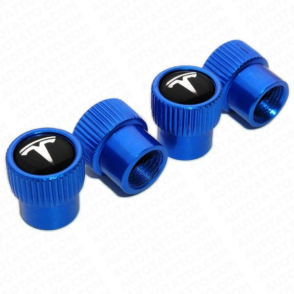 4pcs Universal Fit Tesla Car Wheels Tire Air Valve Caps Stem Dust Cover Blue