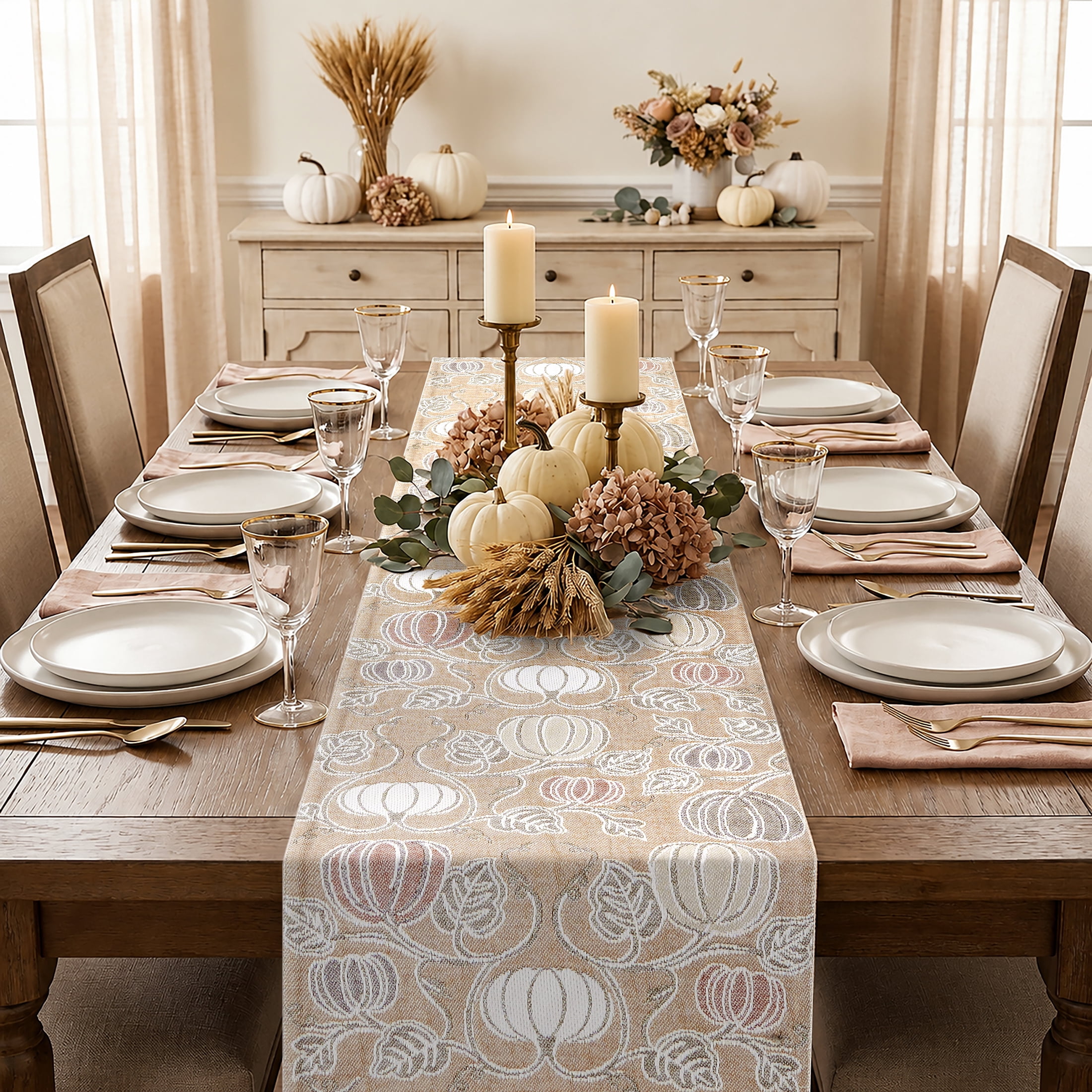 Harvest Pumpkins 13" x 72" Table Runner - 100% Cotton, Brown