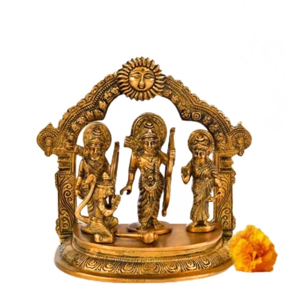 100% Pure Brass Ram Darbar Idol, Ram Sita Laxman Hanuman Statue, Gold - 7 Inch, For Home Décor & Pooja Room, Ram Pariwar Brass Idol For Ram Navami Gifting, Occasion Idol - Pack Of 1