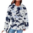 thumbnail image 6 of thefmos Women's Hooded Drawstring Tie Dye Sweatshirt with Kangaroo Pocket Casual Long Sleeve Pullover Fashion Fall Winter Outfit, Black L, 6 of 7
