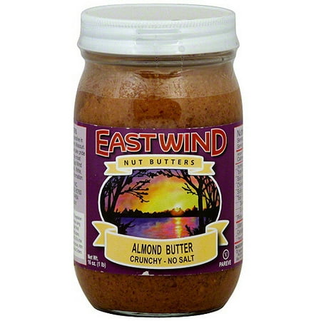 East Wind Nut Butters Crunchy No Salt Almond Butter, 16 oz (Pack of 6)