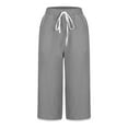 thumbnail image 6 of MIUOWANP Plus Size Women's Cropped Pants Wide Leg with Pockets Solid Color Drawstring Casual Long Pants Size XXL(12)Gray, 6 of 7