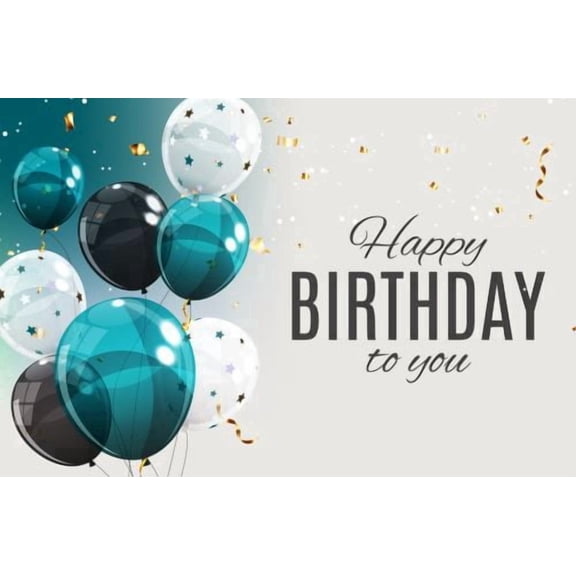 Green, Black & Gold Happy Birthday to you Confetti & Balloons Design Edible Icing Image Cake Topper, by Tnct.