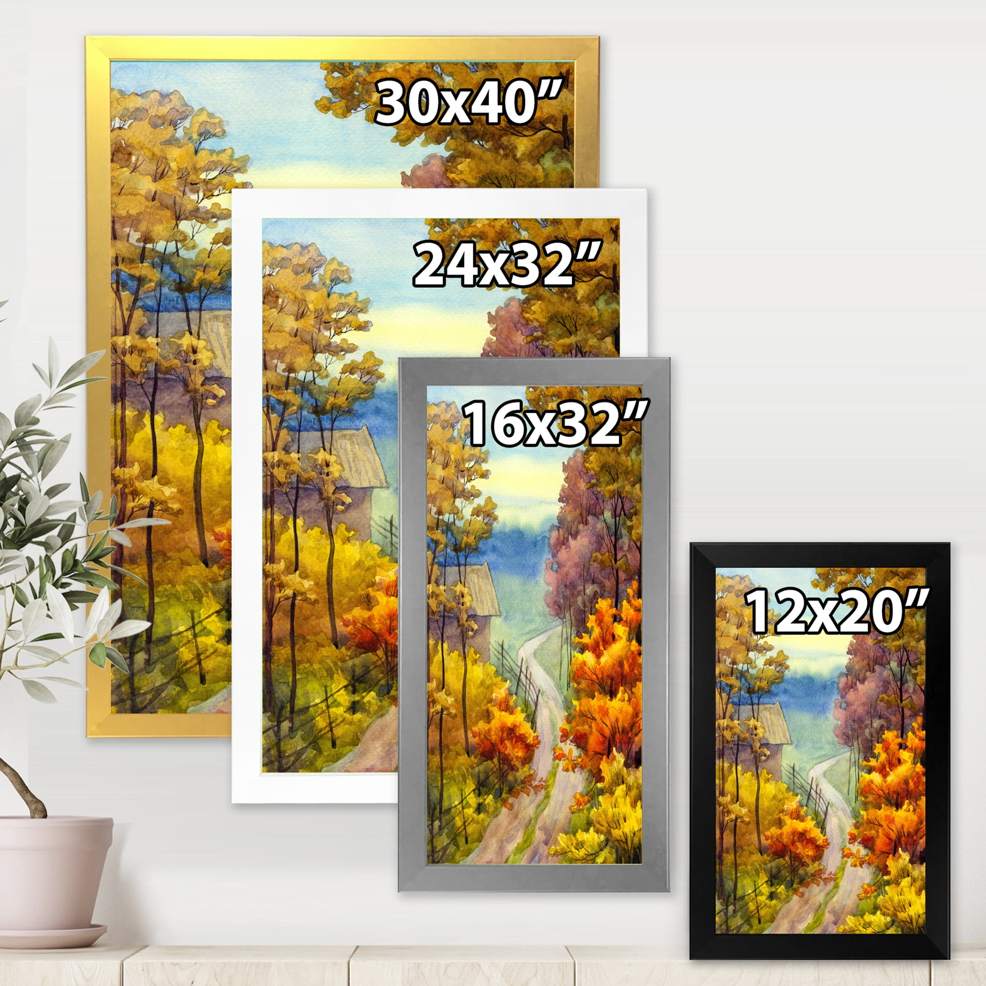 Designart 'Little Road Through VIbrant Autumn Scene' Lake House Framed Art Print