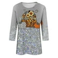 thumbnail image 5 of Odeerbi Halloween Vintage Pumpkin Shirts for Women Retro Graphic Blouse Fashion Printing Loose T-shirt Three Quarter Sleeve Round Neck Casual Tops Gray, 5 of 5