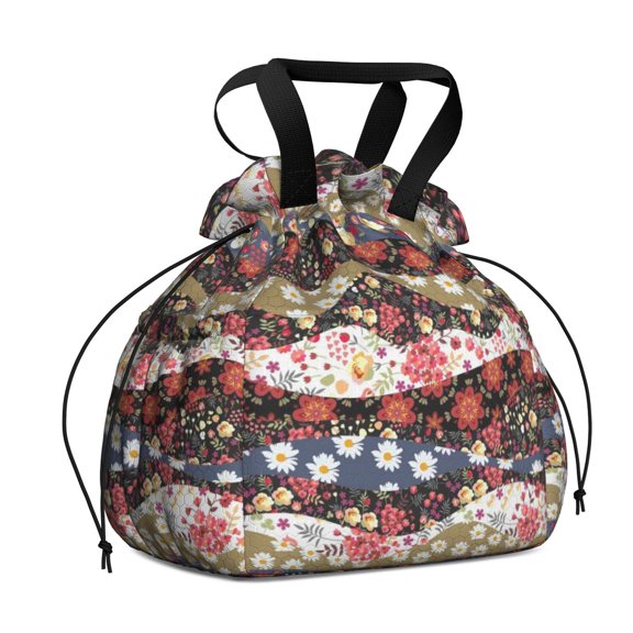 Pioneer Flower Drawstring Lunch Bag Women - Drawstring Lunch Bag Insulated for Work Office - Stain-Resistant Large Lunchbags for Women with Multi-Pockets