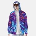 thumbnail image 2 of Balery Swirl Print Blue Purple Men's Women's UPF 50+ Sun Protection Lightweight Hoodie Performance Long Sleeve Shirt for Fishing Running-Medium, 2 of 7