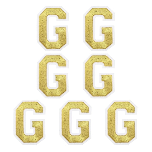 Uxcell 7 Pcs Iron-on Letter Patches, 2.4 Inch Iron-on Letter-G for Clothing Alphabet Embroidery Applique Patches for Clothes Hats Jeans Jacket Backpacks DIY Accessories, Gold