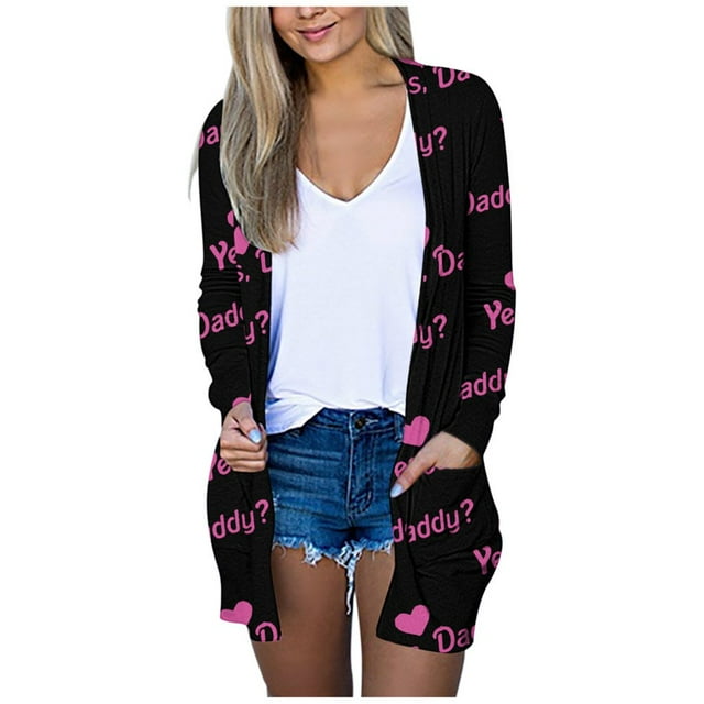 Cardigan à Col en V Imprimé Papillon pour Femmes Manches Longues avec Poches