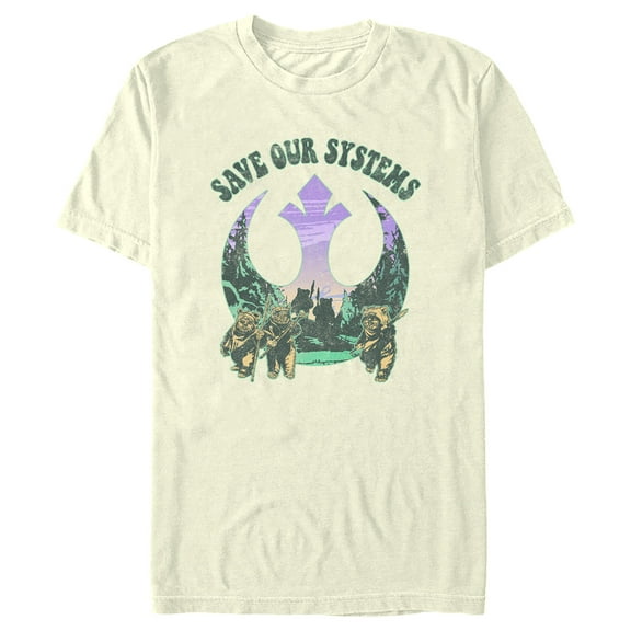 Men's Star Wars Ewoks Save Our Systems Retro Graphic Tee Beige 2X Large