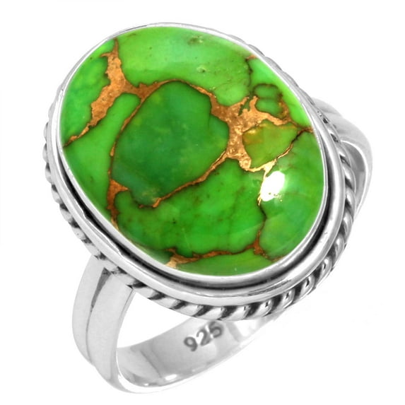 925 Silver Ring For Women - Men Copper Green Turquoise Stone Silver Ring Size 9 Hand Made Silver Ring Size 9 Gift For Wife On Valentine's Day 925 Silver Jewelry With Gemstone