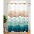 thumbnail image 4 of No Hook Shower Curtains, Teal Blue Ombre Stripe Long Bathtub Curtains with Snap in Liner, Abstract Summer Beach Coastal Waterproof Washable Fabric Bathroom Shower Curtain Sets, 72" x 84", 4 of 7