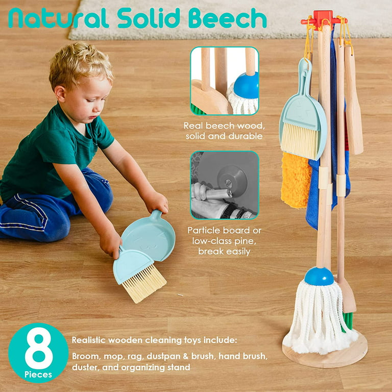 Kids Cleaning Sweeping Play Set Mop Broom Brush Dustpan Pretend Toy Gift Set