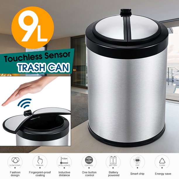 Stainless Steel 2 4 Gallon Trash Can With Touch Free Infrared Motion Automatic Sensor Smart Trash Cans Inductive Garbage Cans For Home Office Walmart Com Walmart Com