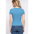 thumbnail image 4 of Saronite Basic Cotton Ribbed Knit Crew Neck Short Sleeve Top, Blue (Women's), 4 of 4