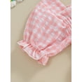 thumbnail image 6 of Hirigin Newborn Baby Girl Plaid Romper Infant Pleated Smocked Romper Ruffle Festival Bodysuit Spring Summer Clothes with Headband, 6 of 8
