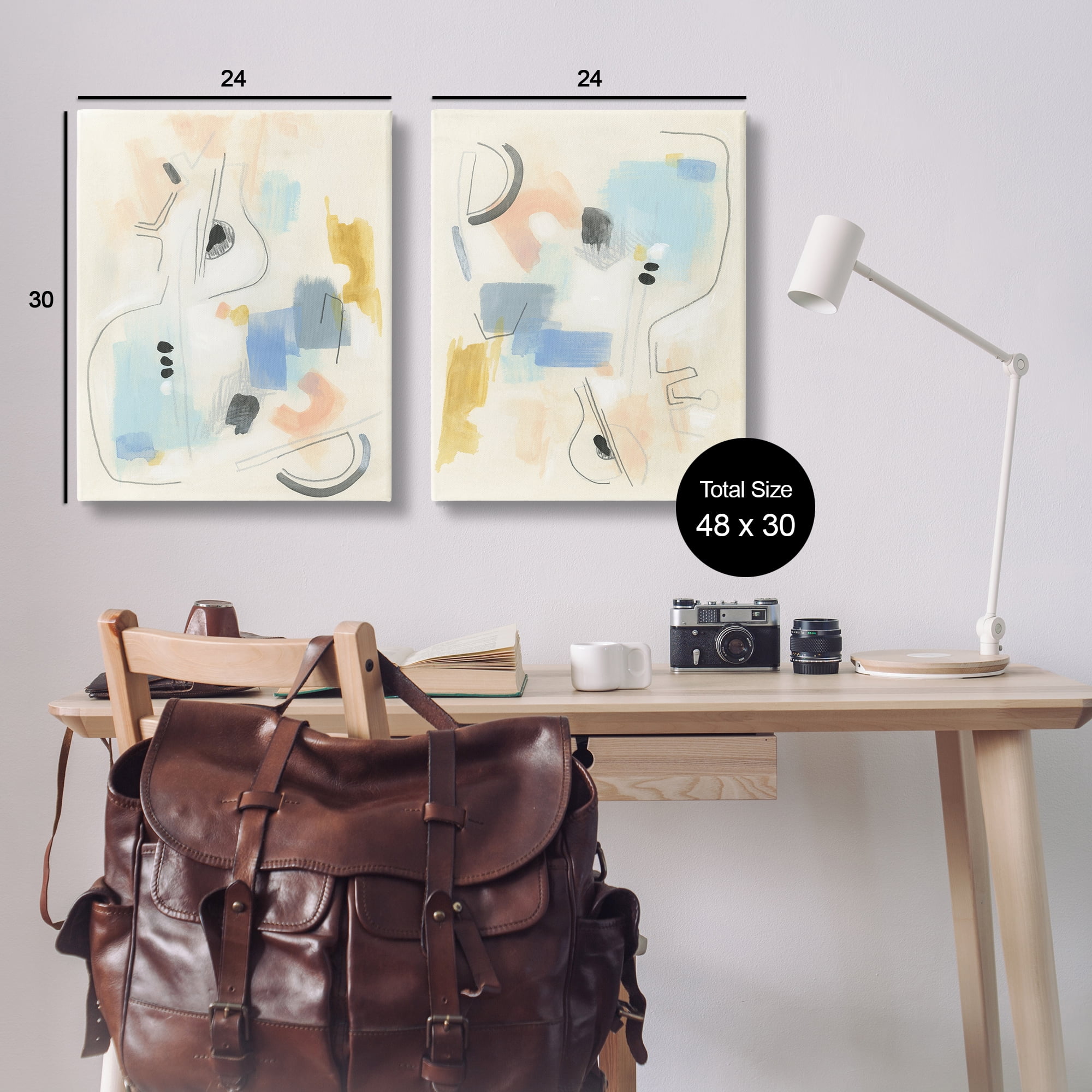 Stupell Industries Pastel Shapes Lines Patches Abstract Painting Wrapped Canvas Art Print Wall Art, 24 x 30, Set of 2