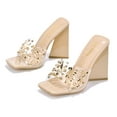 thumbnail image 2 of Cape Robbin Block Chunky High Heels Women Transparent Slip-On Square Open Toe Gold Studs Spikes MAXFIELD Beige Nude 8, 2 of 4