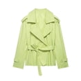 thumbnail image 2 of Women's Short Lapel Trench Jackets - Belted Waist Button Long Sleeve Coat Tops - Lightweight Windbreaker with Pockets, 2 of 7