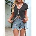 thumbnail image 4 of Women's Crochet V-Neck Short Sleeve Boho Spring Lightweights Tie Front Cardigan for Beach Summer Black S, 4 of 7