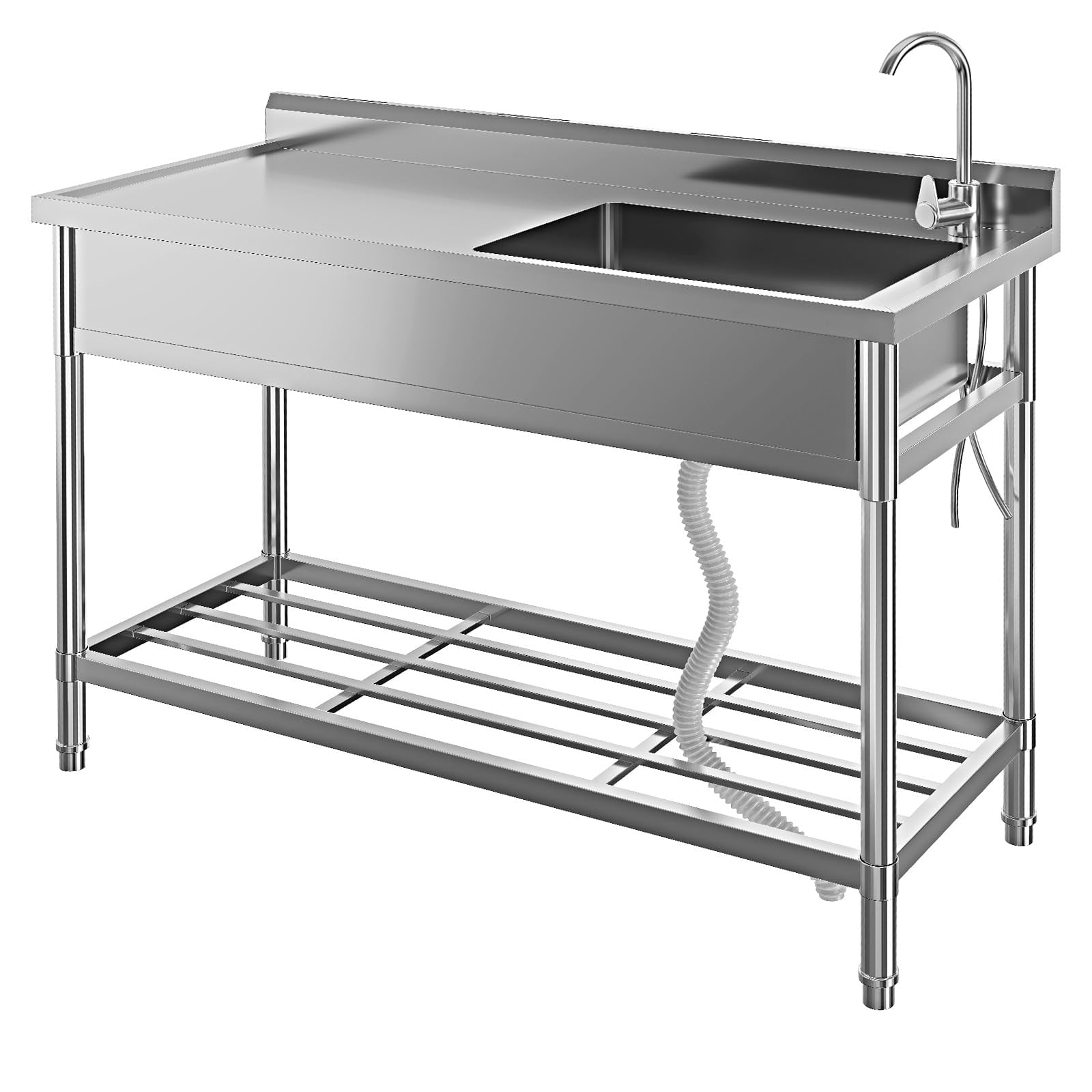 Single Bowl Stainless Steel Utility Sink with Faucet - Heavy-Duty Freestanding Basin, Storage Rack & Adjustable Legs, Hot/Cold Water, for Kitchen, Laundry, Garage, Outdoor