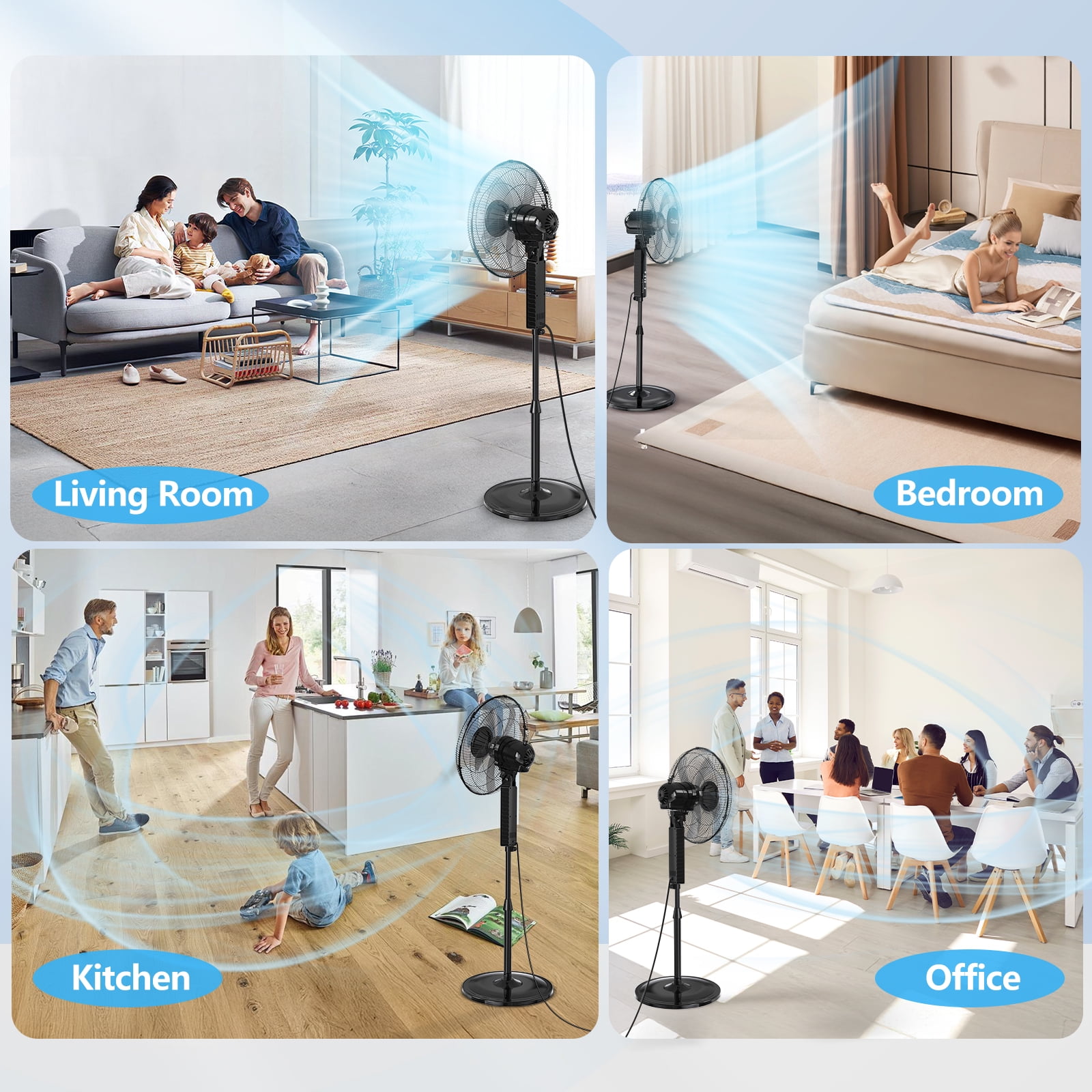 16" Pedestal Fan with Remote, 3-Speed Height Adjustment Standing Fan 10H Timer Oscillating Cooling Fan for Bedroom Home Office(Black)