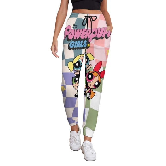The Powerpuff Girls Women's Jogger Track Pants Print Drawstring Lounge Sweatpants Casual Trousers for Yoga, Workout S
