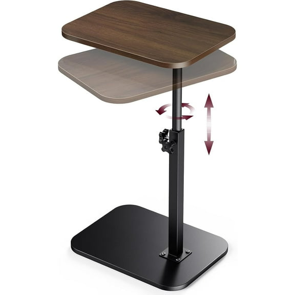 C-Shaped End Table for Couch Sofa, Night Stand with 360° Rotating Top, Height Adjustable, Rustic Brown