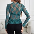 thumbnail image 4 of WULMLEO Women's Lace Long Sleeve Tops, Mock Neck Sheer Mesh Top, See Through Floral Lace Tops, Party Club Night Blouse Shirts Green L, 4 of 5