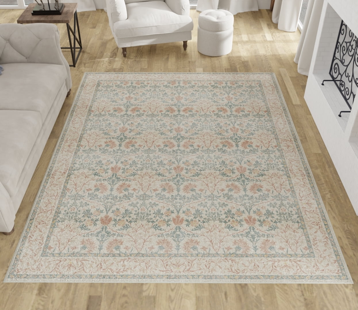 E-Z Wash Traditional Medallion Pattern Velvet Plush Green, Room Size Machine Washable Area Rug 8X10, Ideal for Living Room, Dining Room, Bedroom