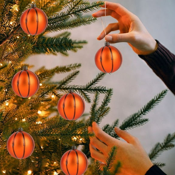Lwlmwt 6 Pcs 2.8 Inch Basketball Christmas Ornaments Balls for Tree Plastic Shatterproof Sports Ball Ornament Novelty Xmas Hanging Decorations Indoor for Christmas Tree Holiday Wedding Party Supplies