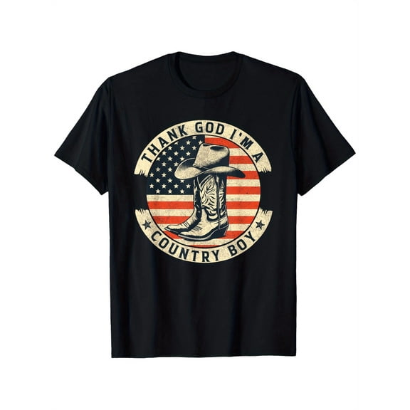 children’s wear Retro Vintage Thank God I'm a Country Boy Graphic T-Shirt for Boys Patriotic American Flag Western Cowboy Boots Tee Kids Toddler Clothing