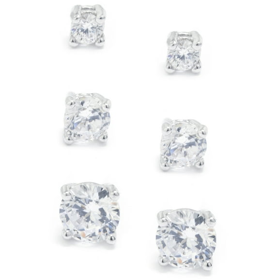Marisol & Poppy CZ Trio Studs Set in Sterling Silver for Women, Teen, Unisex