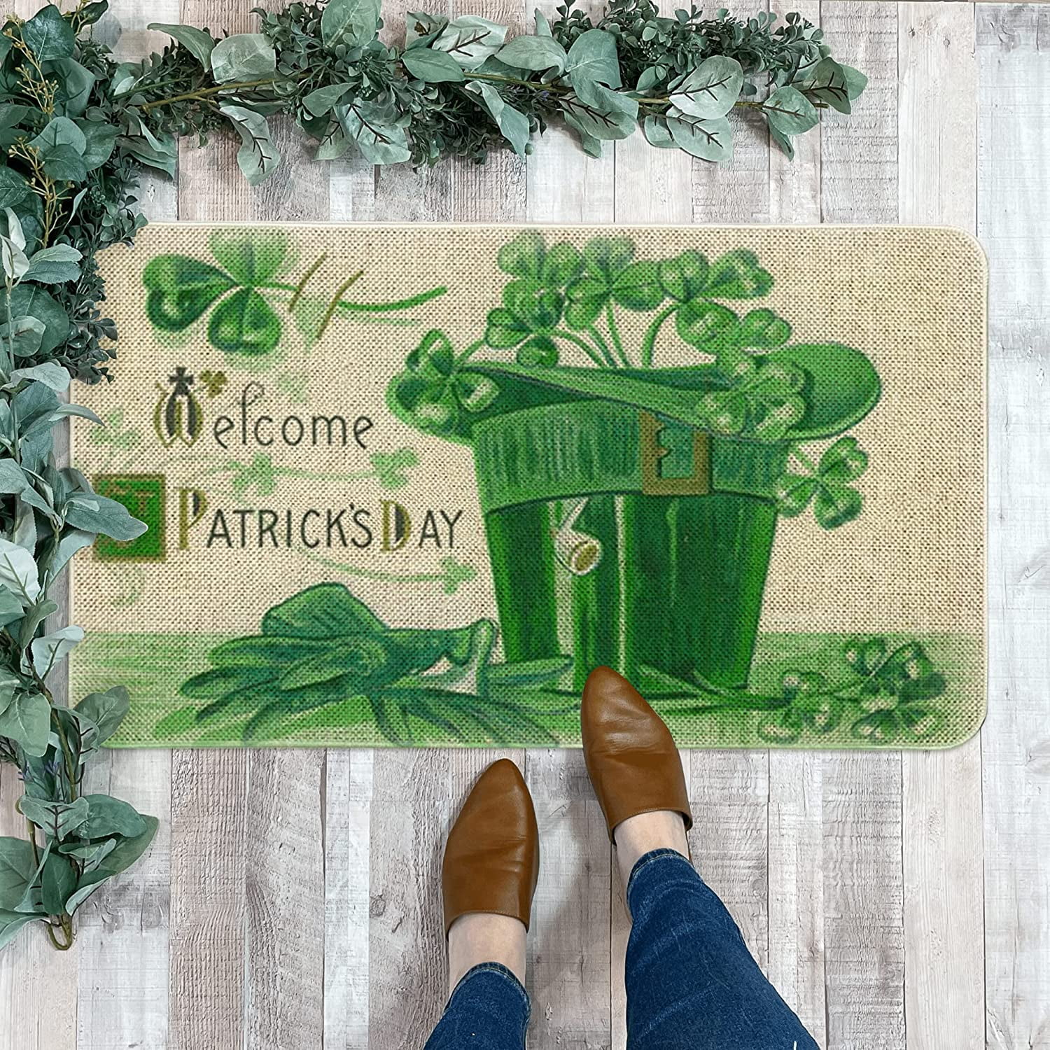 Roszwtit St Patricks Day Door Mat 30 X 17 Inch Shamrock Welcome Doormat Indoor Outdoor Entrance Floor Rug St Patricks Day Decor Non Slip Rubber Welcome Mats