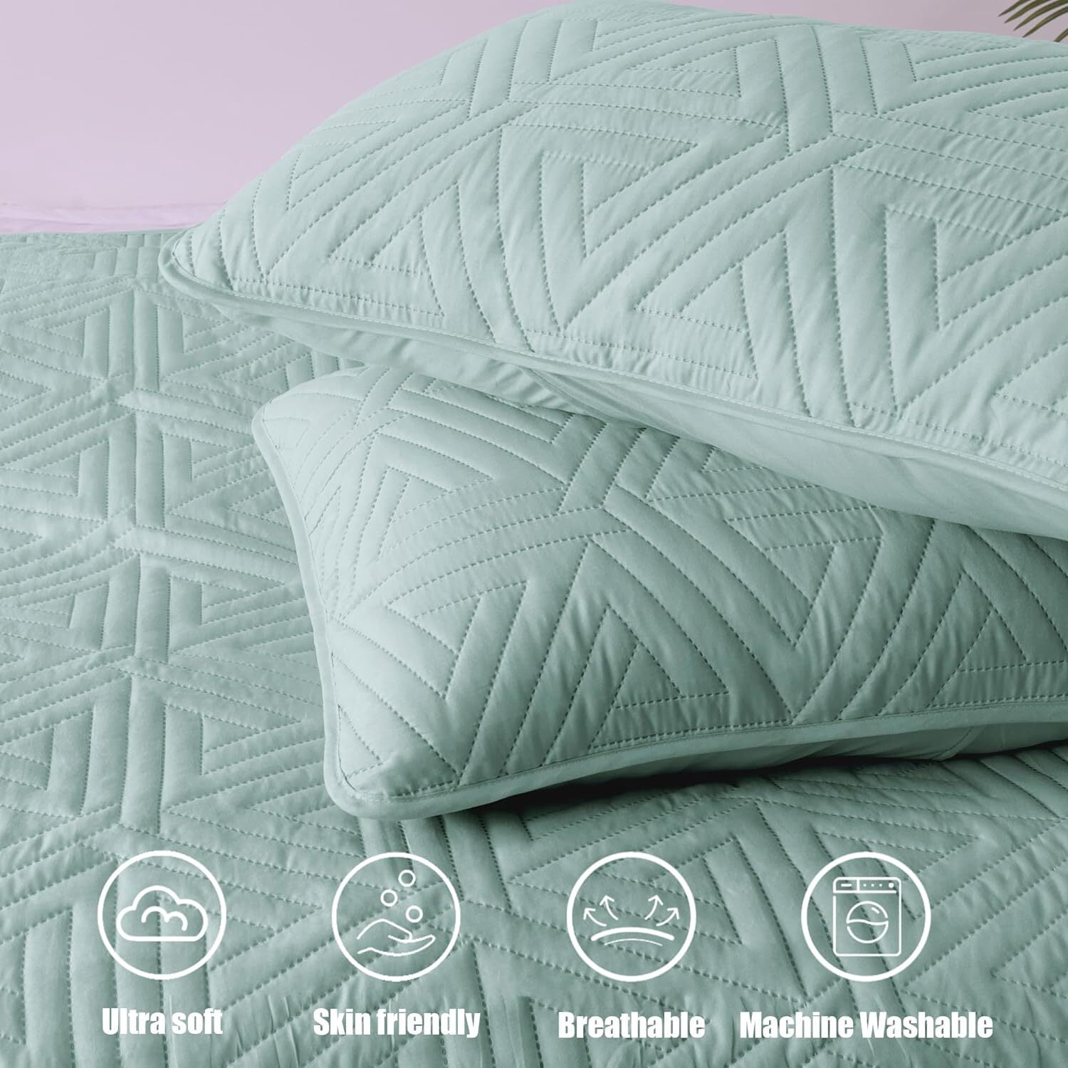 Whale Flotilla 2-Piece Twin Size Quilt Set for All Season, Classic Geometric Pattern Bedding Set with 1 Pillow Sham, Soft and Lightweight, Aqua Blue