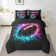 thumbnail image 2 of Manfei Boys Football Game 7pcs Bedding Comforter Set,Rugby Lovers Queen Bedding Sets,Cyan Black Brown Queen Sheet Sets For Boys Kids,Microfiber Bedroom Decor Reversible, 2 of 8