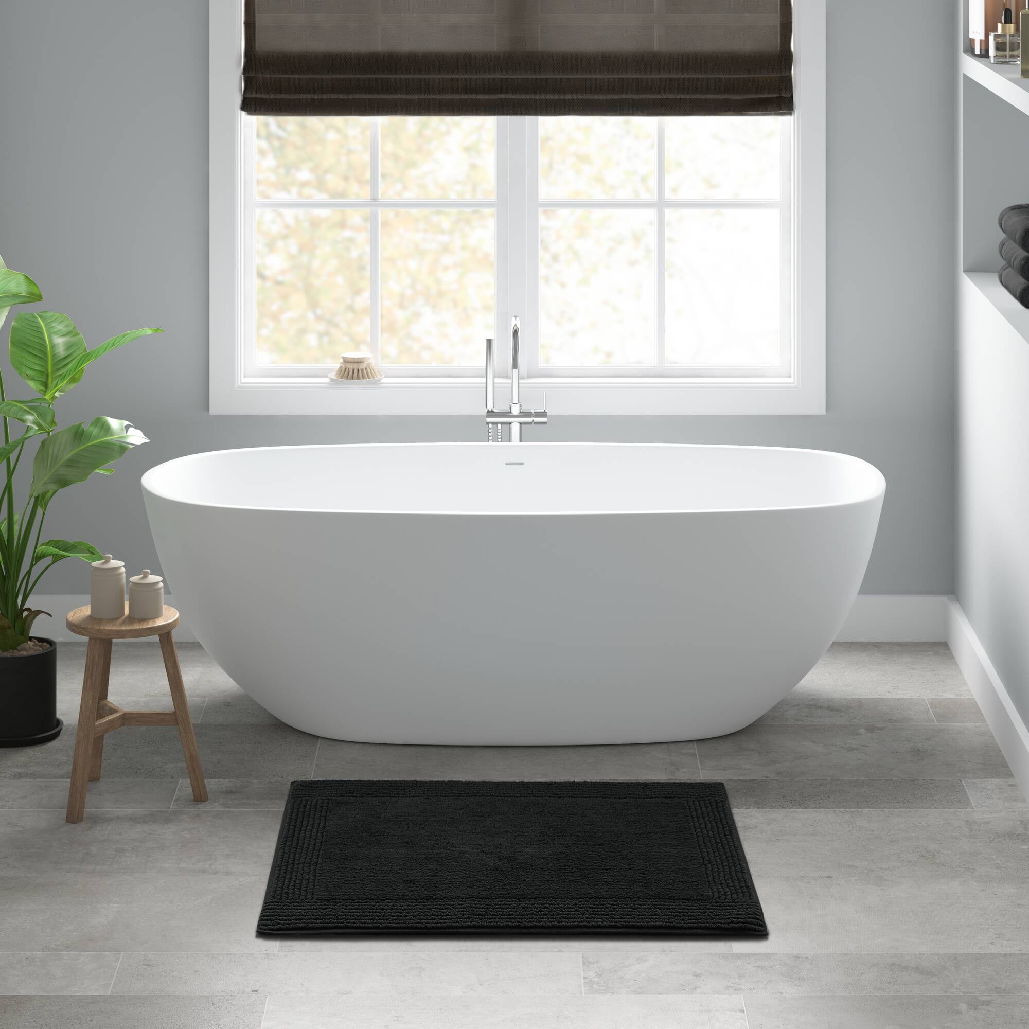 100% Cotton Tufted 3000 GSM Reversible Bath Rug 24x72" Black Ultra Plush Dense Machine Washable Long Bathroom Rug Runner