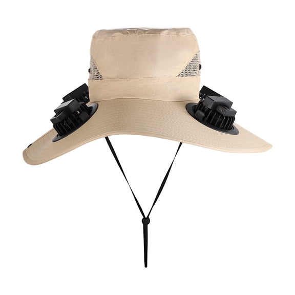 Solar Powered 4 Blades Fan Hat, Large Brim Sun Protection Fisherman Cap, Rechargeable Cooling Hat For Men Outdoor Hiking Fishing Summer