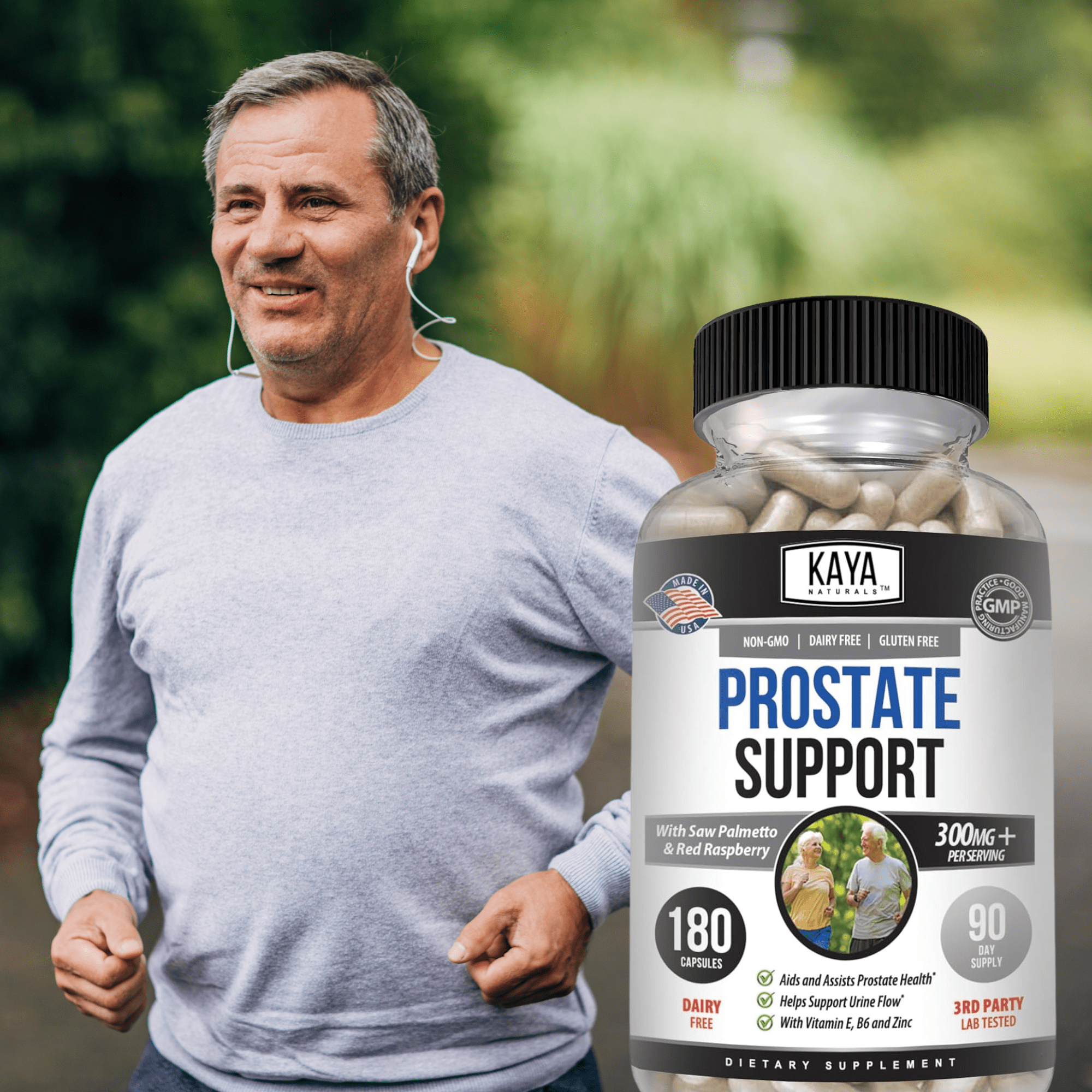 Kaya Naturals Prostate Support | Potent DHT Blocker for Hair Growth, Promote Sleep, Beta Blocker to Reduce Frequent Urination, Support Bladder Emptying & Stamina Supplement (180 Capsules)