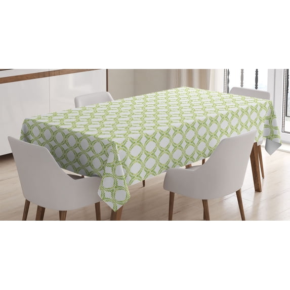 Floral Tablecloth, Interpretations of Undivided Laurel Wreath in Watercolor Style, Rectangle Satin Table Cover Accent for Dining Room and Kitchen, 60" X 84", Lime Green Yellow Green, by Ambesonne