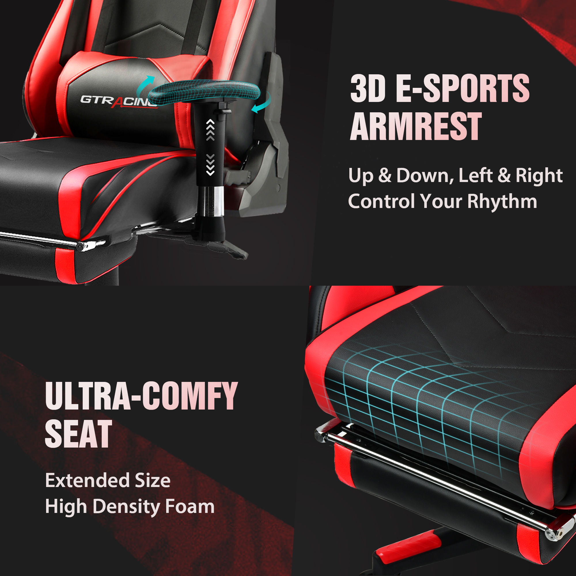 GTRACING Gaming Chair Office Chair PU Leather with Footrest & Adjustable Headrest, Red - image 4 of 6
