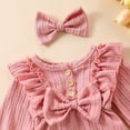 thumbnail image 5 of HWJAD Infant Baby Girl Fall Winter Outfits Clothes Knit Bodysuit Ruffle Bubble Romper with Headband Newborn Coming Home Outfit for Baby Girl, 5 of 9
