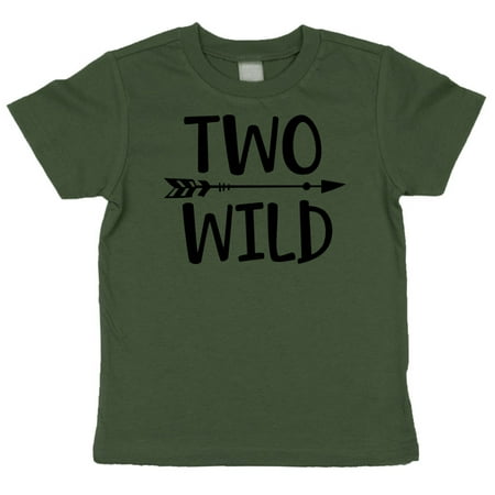 

Olive Loves Apple Two Wild Arrow Boys 2nd Birthday Shirt for Toddler Boys Picture Perfect Outfit Black on Military Green Shirt 2T