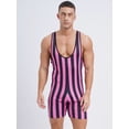 thumbnail image 2 of Zaldita Men's Striped Wrestling Singlet Bodysuits Swimsuit One Piece Sleeveless Gymnastic Sports Hot Pink L, 2 of 7