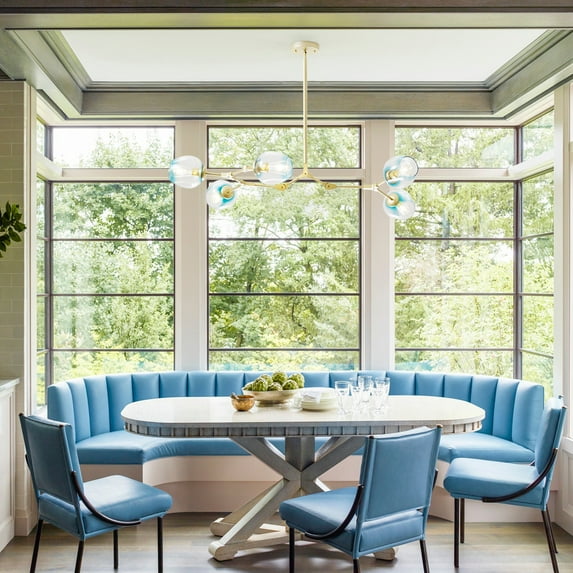 Adjustable Blue Glass Shades Chandelier Globes Pendant,5 Light