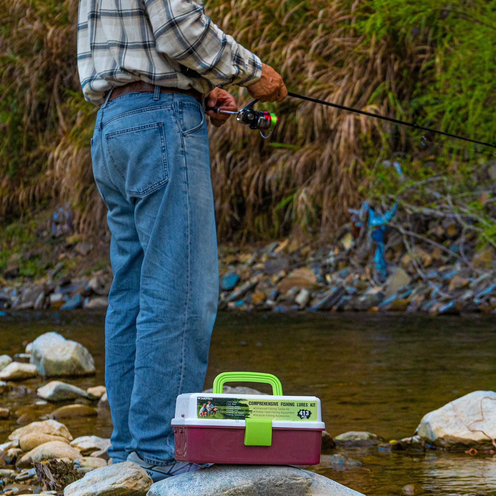 THKFISH 3 Layers Tackle Box with Tackle Included, 413Pcs Fishing lures Accessories and tools Kit Contains Crankbait, Hooks, Weights Sinkers Bass Fishing Pliers Gear Gift for Men